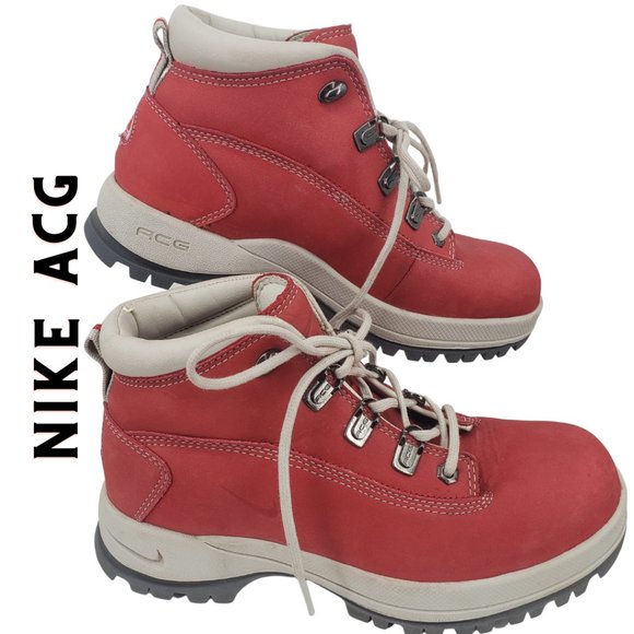 Nike Acg Karst Hiking Boots Red Leather 